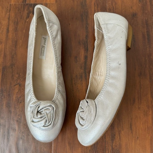 PAUL GREEN Rosette Ballet Flats in Silver Shimmer Suede Leather UK 7 US 9.5 - Picture 2 of 11
